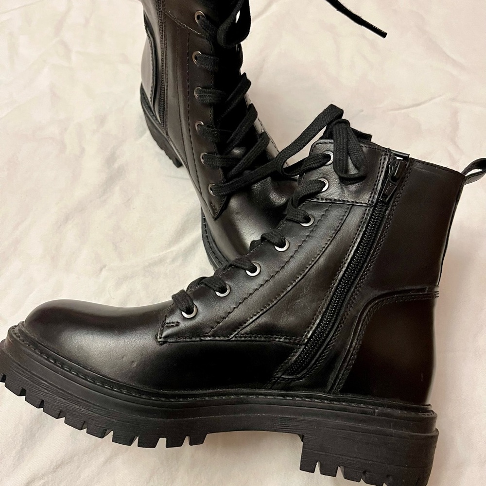 Geox Black Leather Combat Boots - Picture 6 of 7